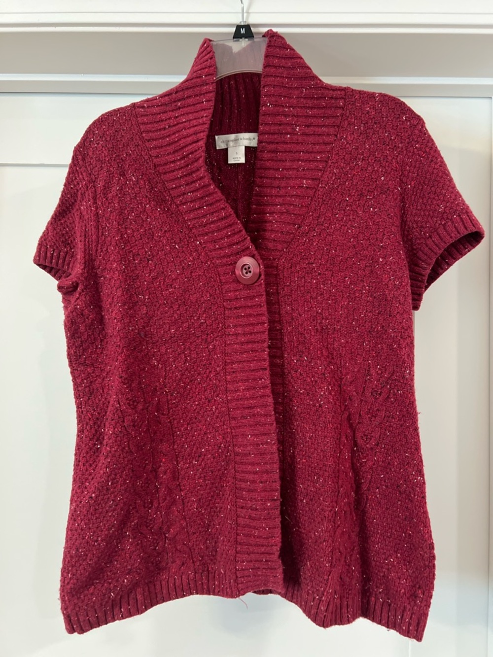 Christopher & Banks Short-Sleeve Marled Crimson Cardigan